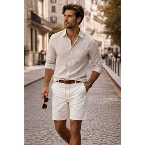 OFFICINE GENERALE Paris 6e White Cotton Summer Shorts   Mens Size 55